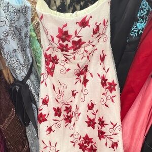 Jovani White and Red Floral Wedding Dress